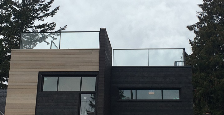exterior glass and aluminum railings, top mounted, black